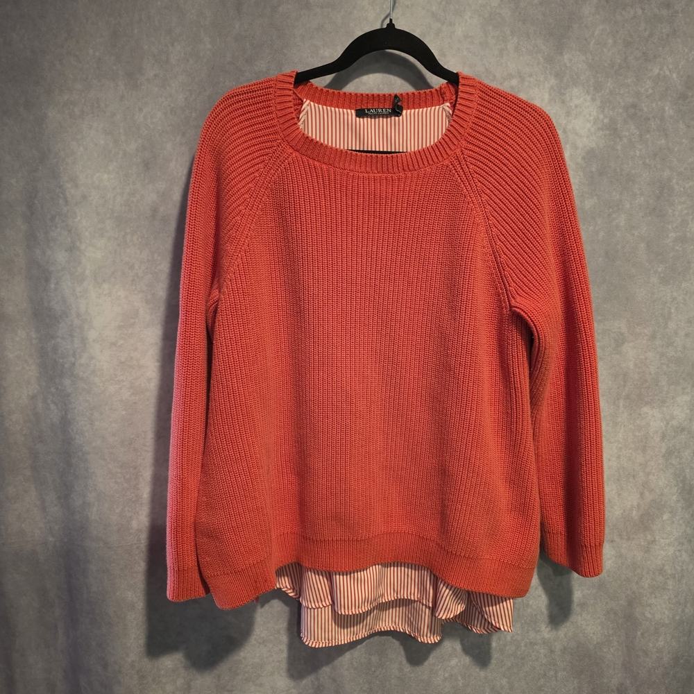 Lauren Ralph Lauren Layered Under Shirt Sweater Sz  1x  Preppy Red Casual